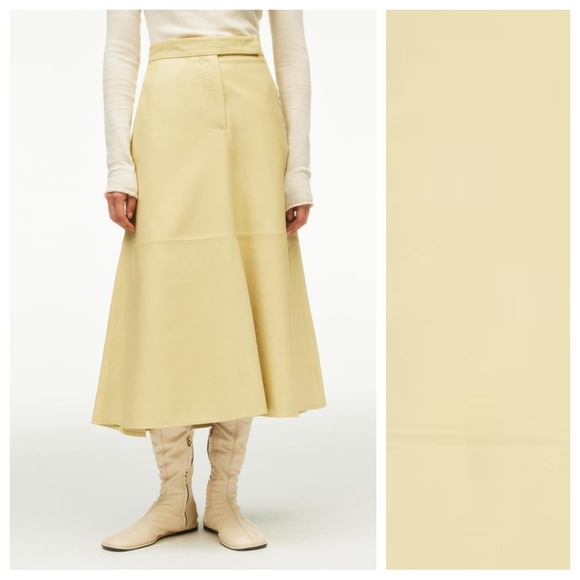 Zara Dresses & Skirts - NWT. Zara Limited Edition Yellow Leather High-Waist Leather Midi Skirt. Size S.